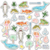 Vis Walvissen Zeemeerminnen Strand Oceaan nautisch Sticker (Voorkant)