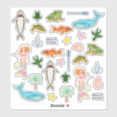 Vis Walvissen Zeemeerminnen Strand Oceaan nautisch Sticker (Vel)
