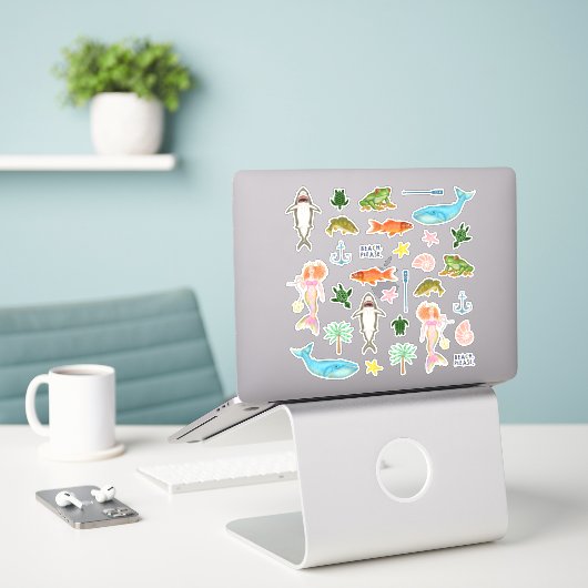 Vis Walvissen Zeemeerminnen Strand Oceaan nautisch Sticker (Laptop op bureau)