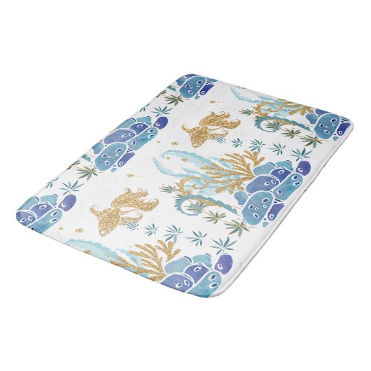 Vis zeewier Glitter Blue Nautical Ocean Pattern Badmat (Gekanteld)