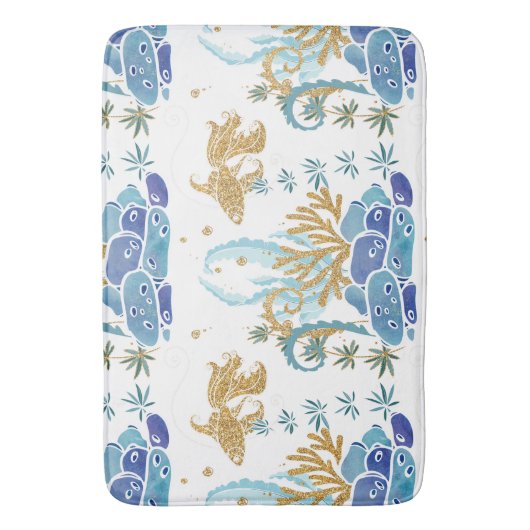 Vis zeewier Glitter Blue Nautical Ocean Pattern Badmat (Voorkant Verticaal)