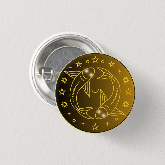 Vis Zodiac Embleem | Minimaal Hemels Symbool Ronde Button 3,2 Cm (Voorkant /achterkant)