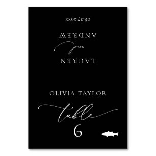 Vis Zwart Minimalistisch Bruiloft Tafelnummer