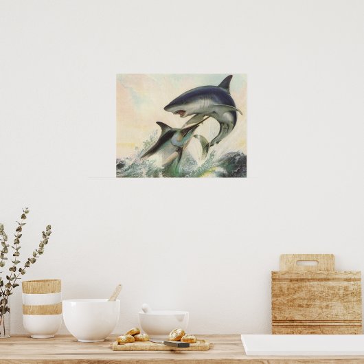 Vis - Zwarte marlijn en Mako Shark Poster (Keuken)