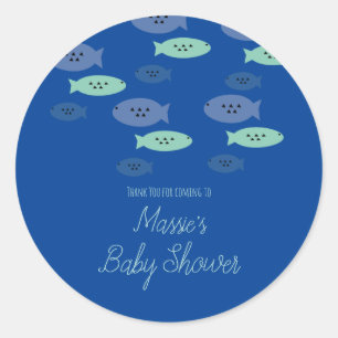 Vis Zwemmen Aquarium Blauw Baby Shower Bedankt Ronde Sticker