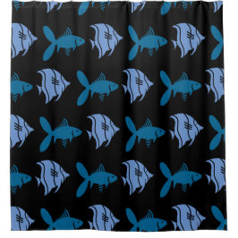 Vis Zwemmen Grafisch Blauw op elke kleur Douchegordijn