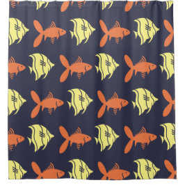 Vis Zwemmen Grafisch Sinaasappel Geel op elke kleu Douchegordijn