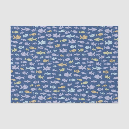 Vis zwemmen Kute Nautical Pattern in Navy Blue Tissuepapier (Voorkant)