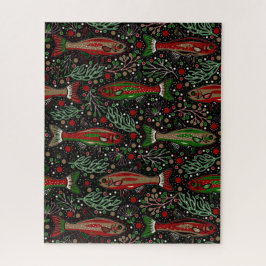 Vis Zwemmen Rood en Groene Kerst Brook Forel Legpuzzel