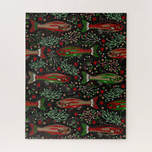 Vis Zwemmen Rood en Groene Kerst Brook Forel Legpuzzel