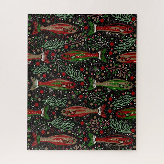 Vis Zwemmen Rood en Groene Kerst Brook Forel Legpuzzel (Verticaal)