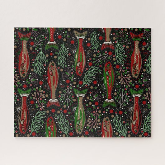 Vis Zwemmen Rood en Groene Kerst Brook Forel Legpuzzel (Horizontaal)