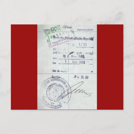 Visa- en instapstempels uit het communistische Oos Briefkaart (Voorkant)