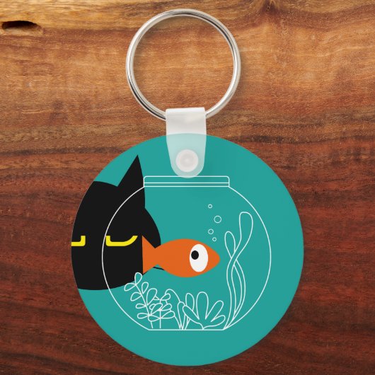 VISACHTIGE VIBES! Grappige zwarte kat sleutelhange Sleutelhanger (Voorkant)