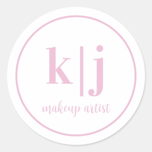 Visagist Aangepast Monogram Zakelijk Roze Wit Ronde Sticker (Voorkant)