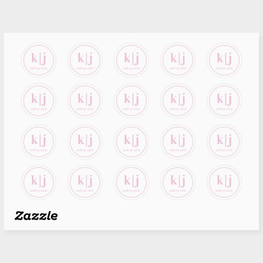 Visagist Eigen Merk Monogram Zakelijk Roze Wit Ronde Sticker (Vel)