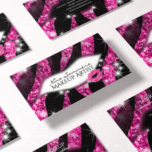 Visagist Glam Roze Glitter Lippen Zebraprint Visitekaartje
