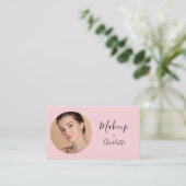 Visagist Haar Foto Script Roze Visitekaartje (Staand voorkant)