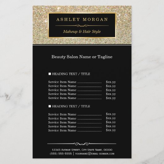 Visagist Haarstylist Goud Glitter Glamour Flyer (Voorkant)