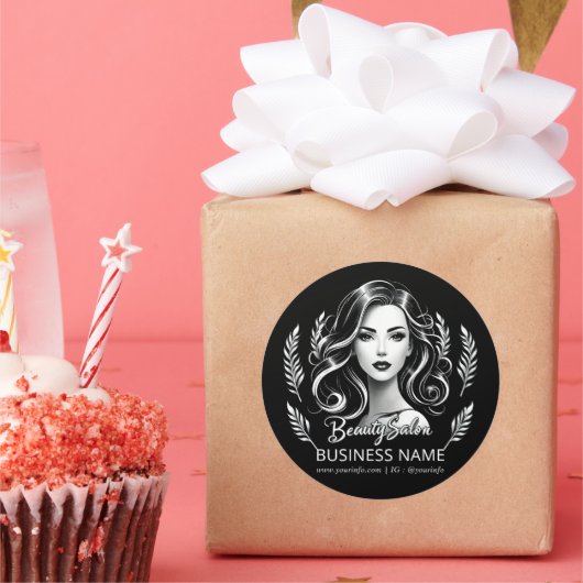 Visagist Haarstylist Modern Zwart Wit Goud Ronde Sticker (Feest)