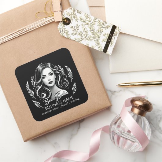 Visagist Haarstylist Modern Zwart Wit Goud Vierkante Sticker (Geschenken)