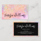Visagist Holografische Glitter Script Pastel Visitekaartje (Voorkant / Achterkant)