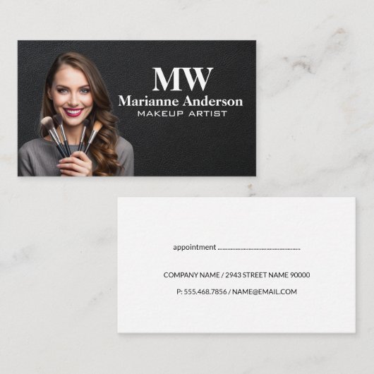 Visagist met kwasten afsprakenkaartje (Voorkant / Achterkant)