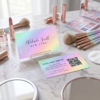 visagist pastel regenboog modern holografisch visitekaartje