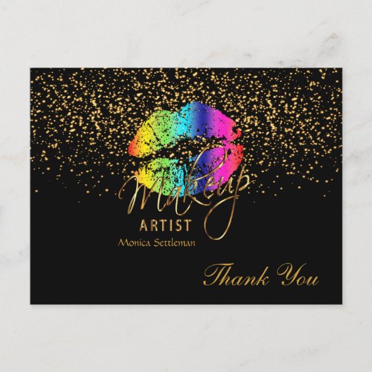 Visagist Regenbooglippen op zwart Briefkaart (Voorkant)