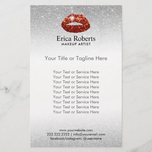 Visagist Rode Lippen Zilver Glitter Schoonheidssal Flyer (Voorkant)