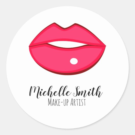 Visagist roze lippen trendy moderne schoonheidssal ronde sticker (Voorkant)