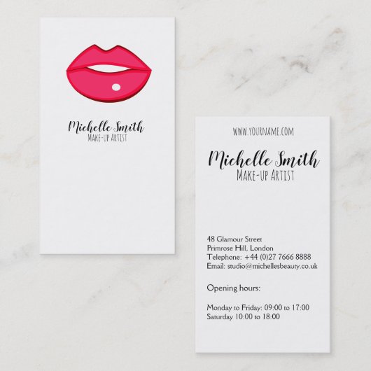 Visagist roze lippen trendy moderne schoonheidssal visitekaartje (Voorkant / Achterkant)