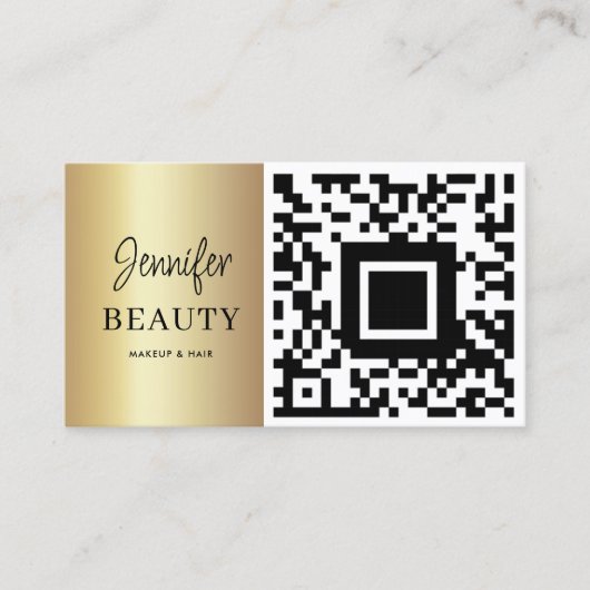 Visagist Schoonheidssalon QR-code Modern Goud Visitekaartje (Voorkant)