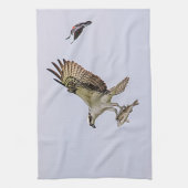 Visarend die door een rode gevleugelde merel theedoek (Verticaal)