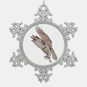 Visarend met een vis tin sneeuwvlok ornament