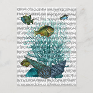 Visblauwe schalen en koralen briefkaart