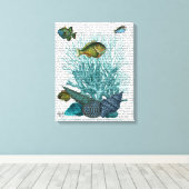 Visblauwe schalen en koralen canvas afdruk (Insitu (Houten vloer))