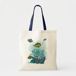 Visblauwe schalen en koralen tote bag
