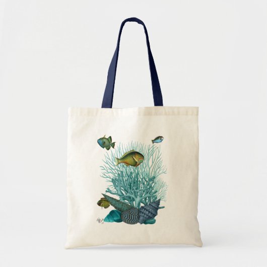 Visblauwe schalen en koralen tote bag (Voorkant)