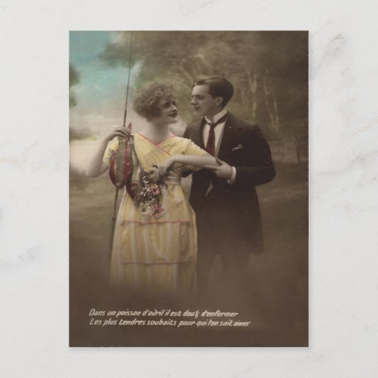 Visbloem Victoriaans paar Poisson d'avril Briefkaart (Voorkant)