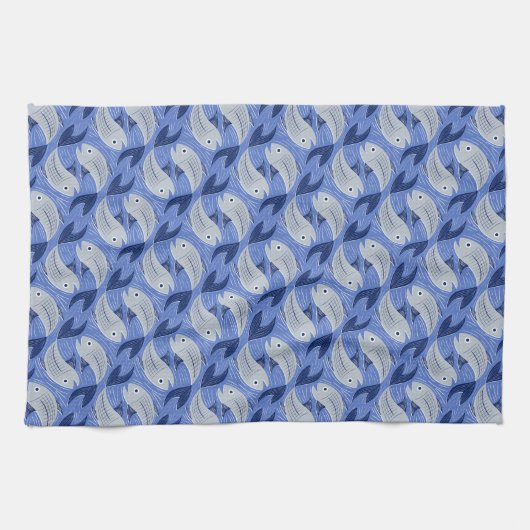 Visblokprint - blauw theedoek (Horizontaal)