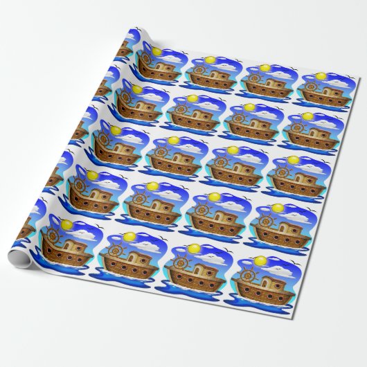 Visboot Cartoon  Cadeaupapier (Uitgerold)