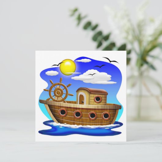 Visboot Cartoon  Kaart (Staand voorkant)