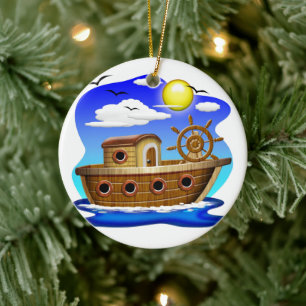 Visboot Cartoon  Keramisch Ornament