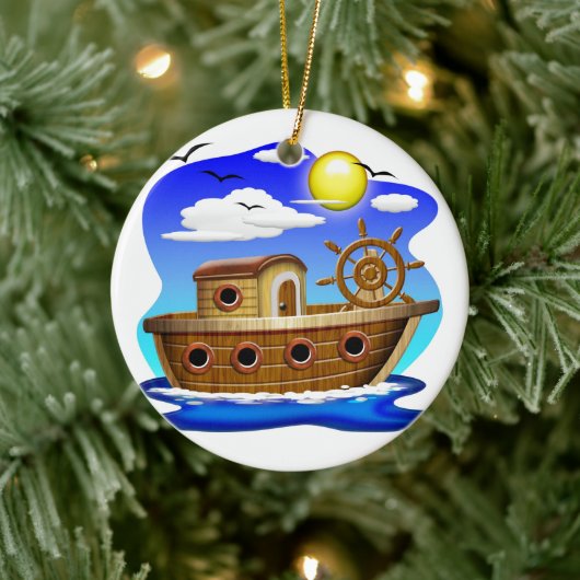 Visboot Cartoon  Keramisch Ornament (Boom)