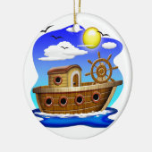 Visboot Cartoon  Keramisch Ornament (Links)