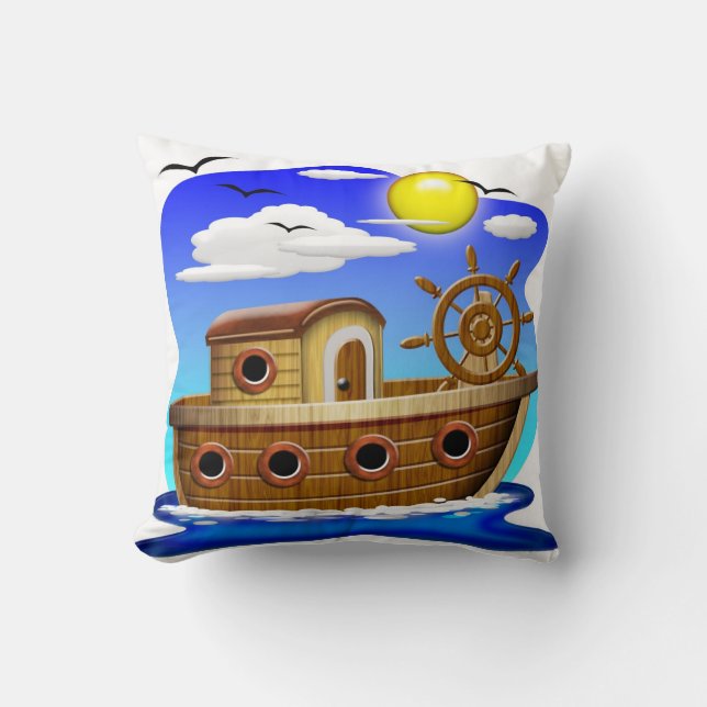 Visboot Cartoon Kussen (Voorkant)