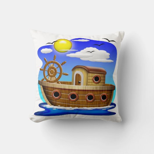 Visboot Cartoon Kussen (Voorkant)