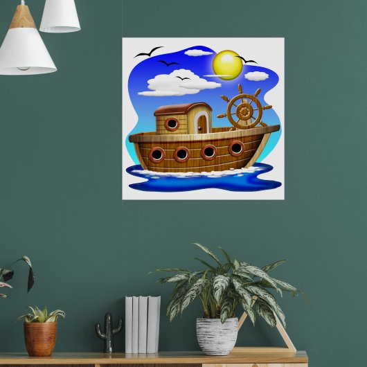 Visboot Cartoon  Poster (Woonkamer 1)