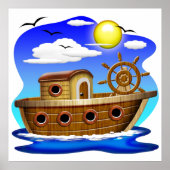Visboot Cartoon  Poster (Voorkant)
